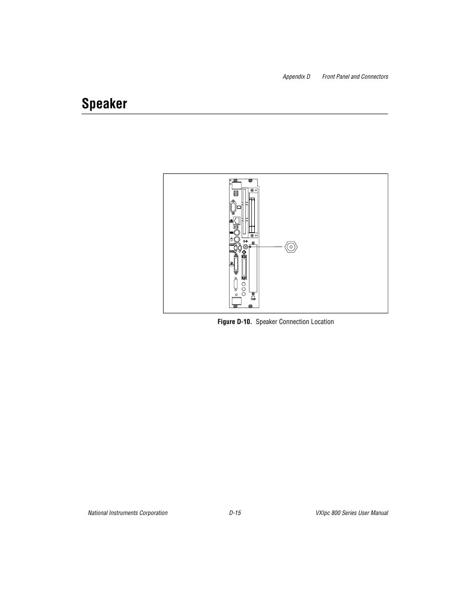 Figure d-10. speaker connection location, Speaker | National Instruments 800 Series User Manual | Page 66 / 104