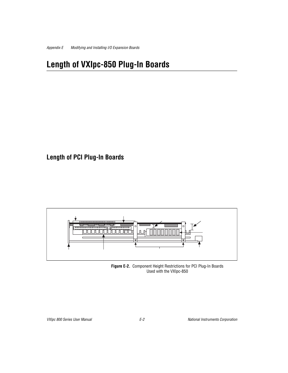 Length of vxipc-850 plug-in boards, Length of pci plug-in boards | National Instruments 800 Series User Manual | Page 73 / 104