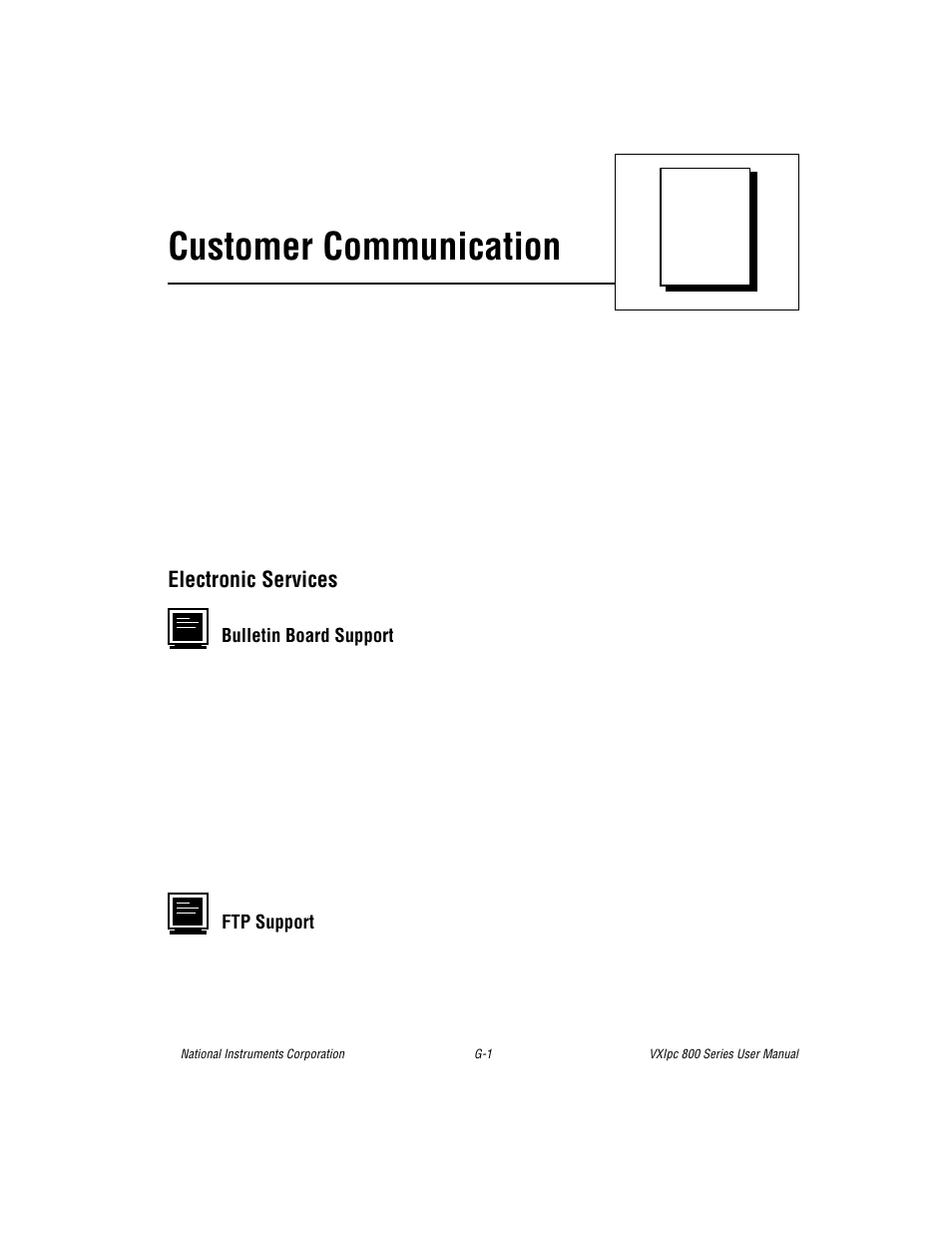Appendix g customer communication, Electronic services, Customer communication | National Instruments 800 Series User Manual | Page 87 / 104