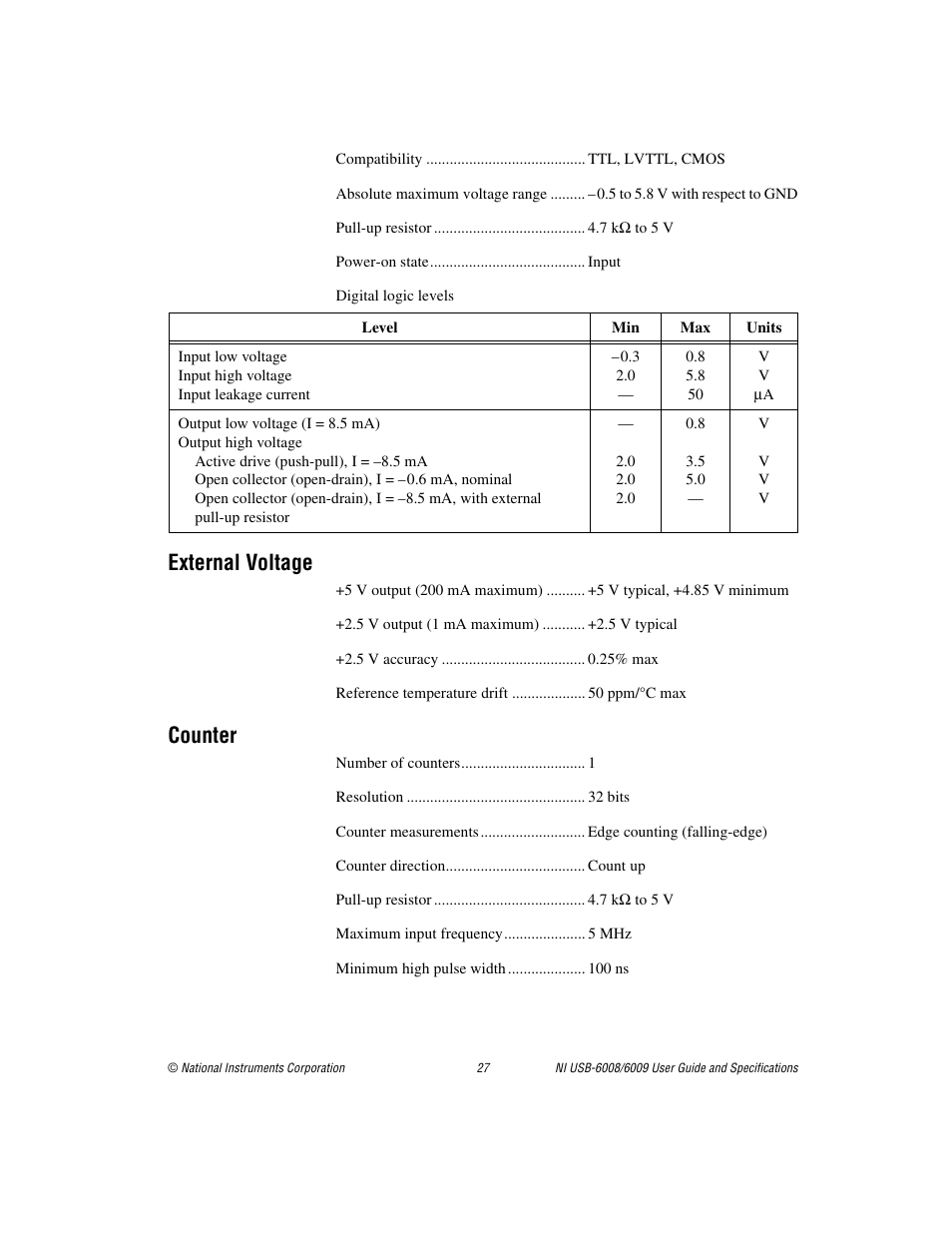 External voltage, Counter | National Instruments NI USB-6008/6009 User Manual | Page 27 / 32