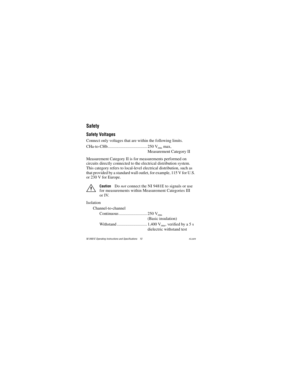 Safety, Safety voltages | National Instruments NI 9481E User Manual | Page 10 / 16