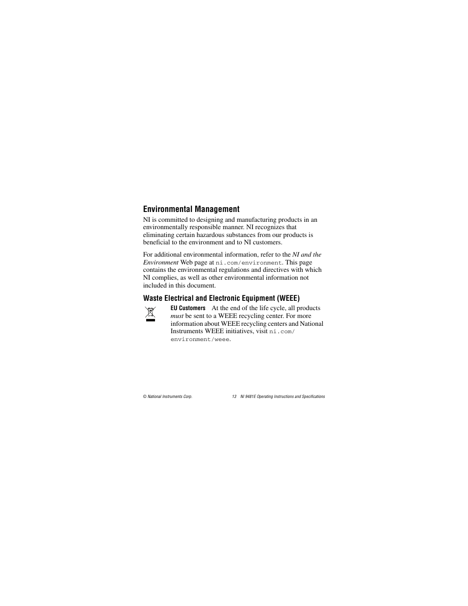 Environmental management | National Instruments NI 9481E User Manual | Page 13 / 16