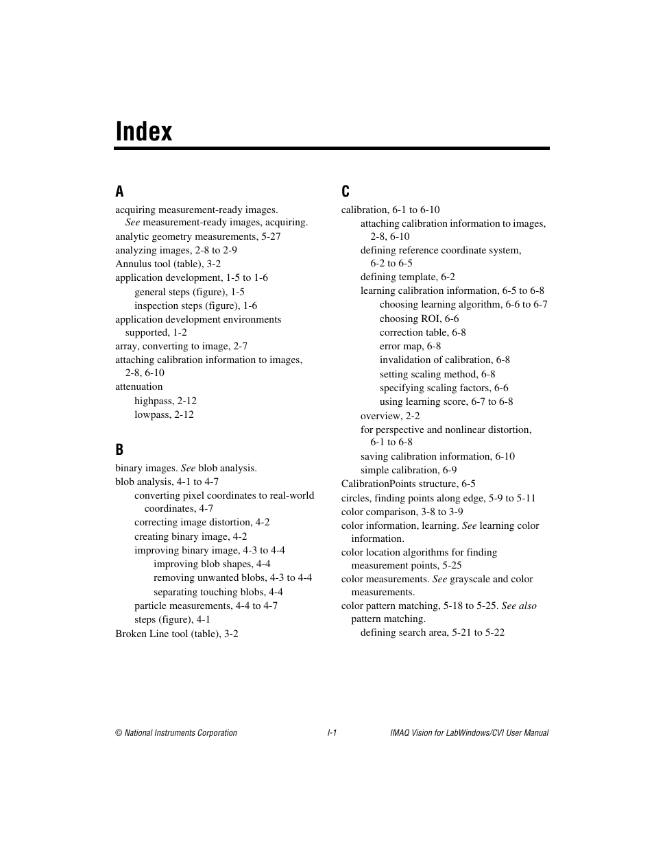 Index | National Instruments IMAQ Vision for Measurement Studio User Manual | Page 107 / 114