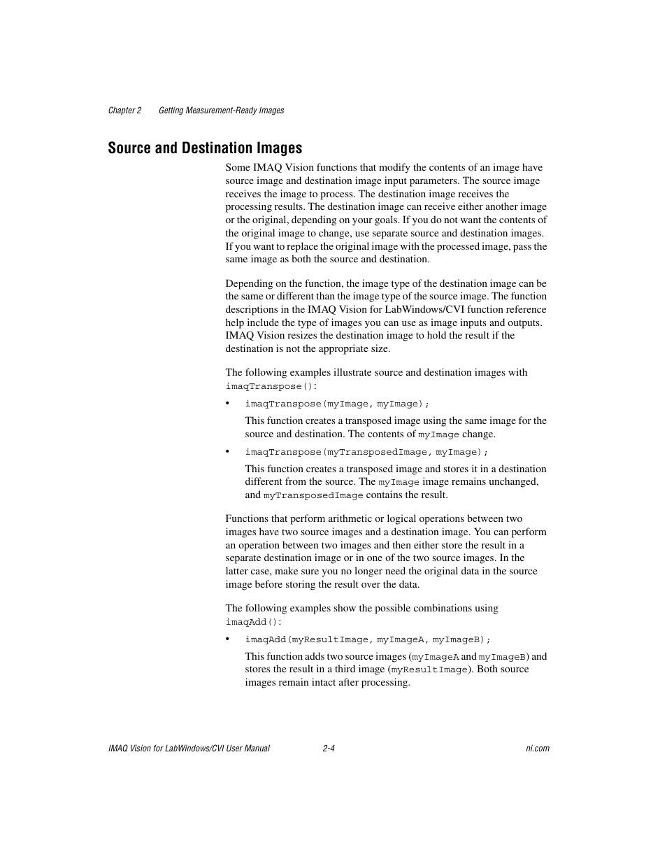 Source and destination images, Source and destination images -4 | National Instruments IMAQ Vision for Measurement Studio User Manual | Page 17 / 114