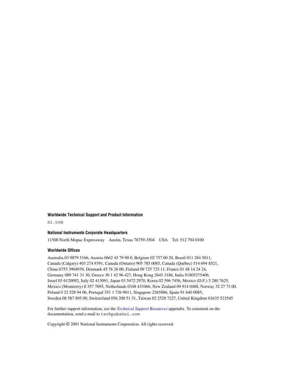 Support, National instruments corporate headquarters, Worldwide offices | National Instruments IMAQ Vision for Measurement Studio User Manual | Page 2 / 114