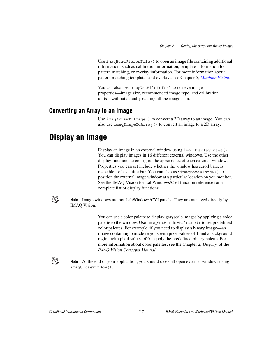Converting an array to an image, Display an image, Converting an array to an image -7 | Display an image -7 | National Instruments IMAQ Vision for Measurement Studio User Manual | Page 20 / 114