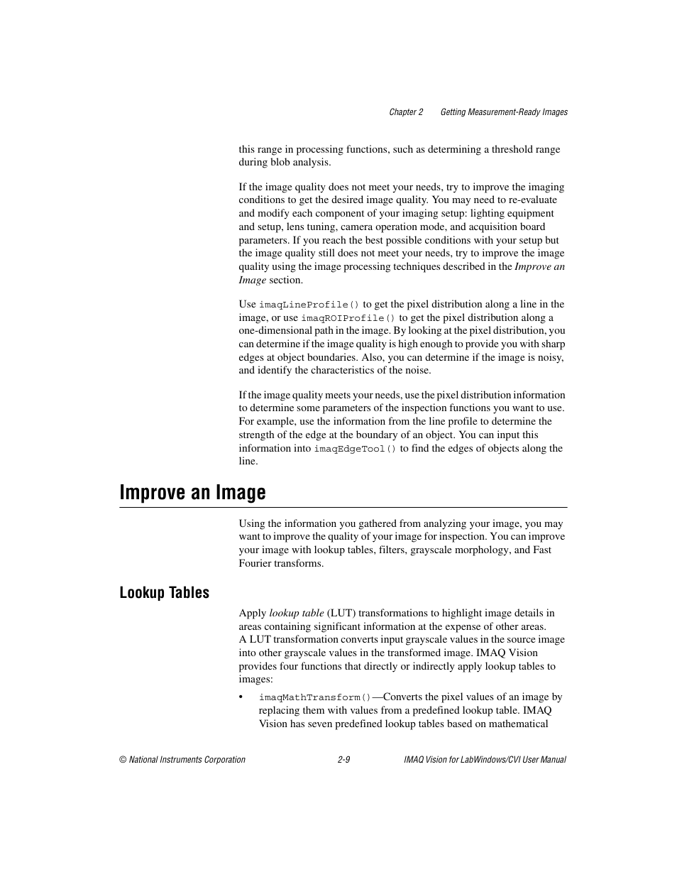 Improve an image, Lookup tables, Improve an image -9 | Lookup tables -9 | National Instruments IMAQ Vision for Measurement Studio User Manual | Page 22 / 114