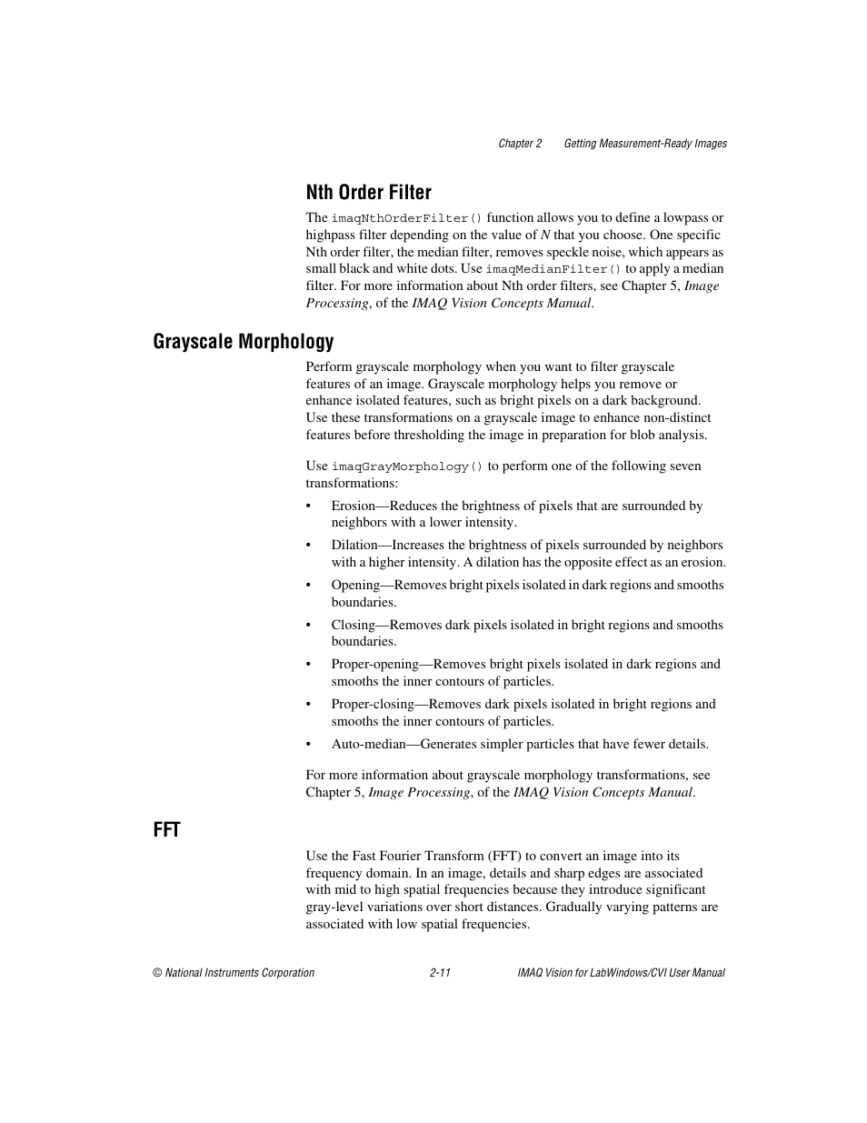 Nth order filter, Grayscale morphology, Nth order filter -11 | Grayscale morphology -11 fft -11 | National Instruments IMAQ Vision for Measurement Studio User Manual | Page 24 / 114