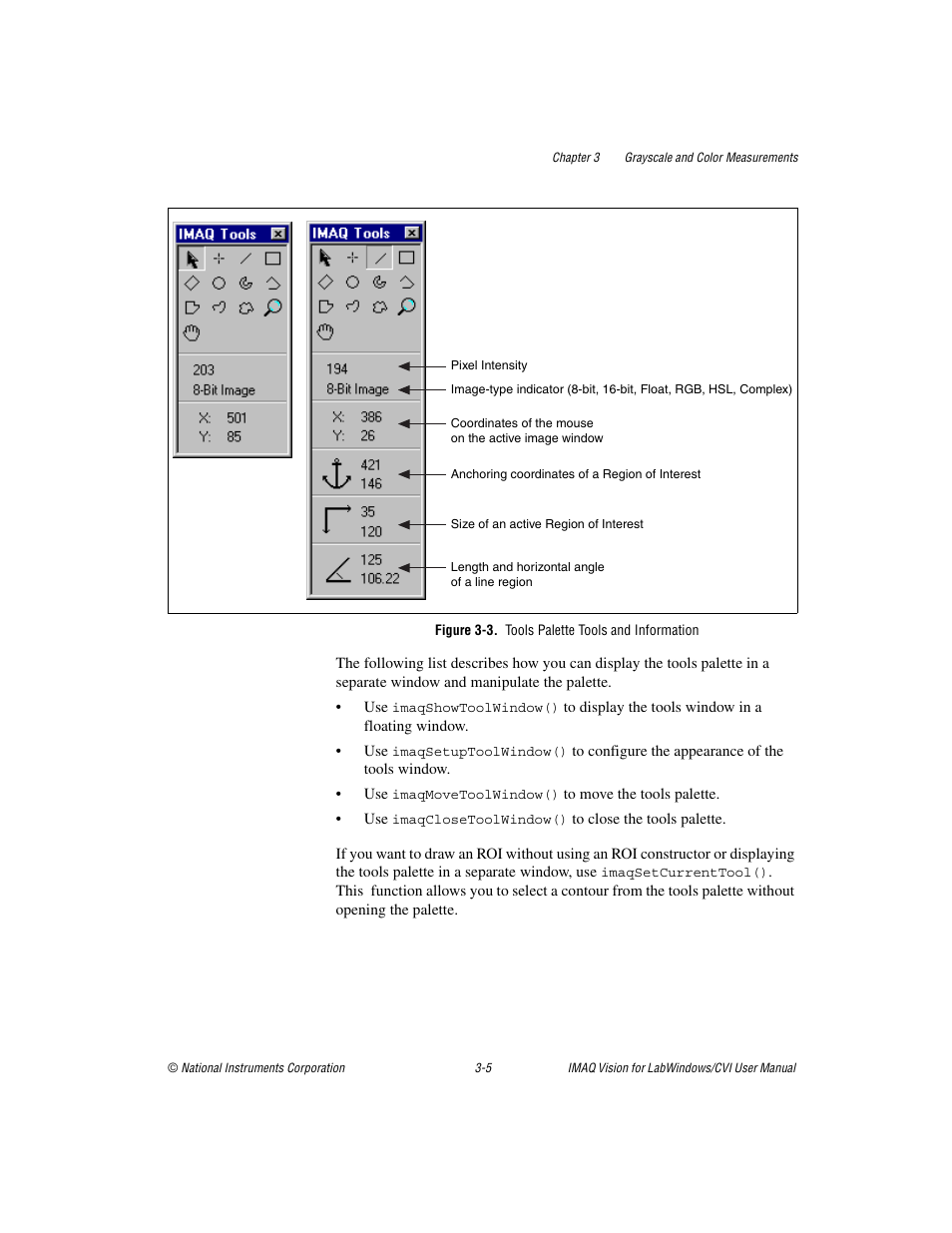 Figure 3-3. tools palette tools and information | National Instruments IMAQ Vision for Measurement Studio User Manual | Page 31 / 114