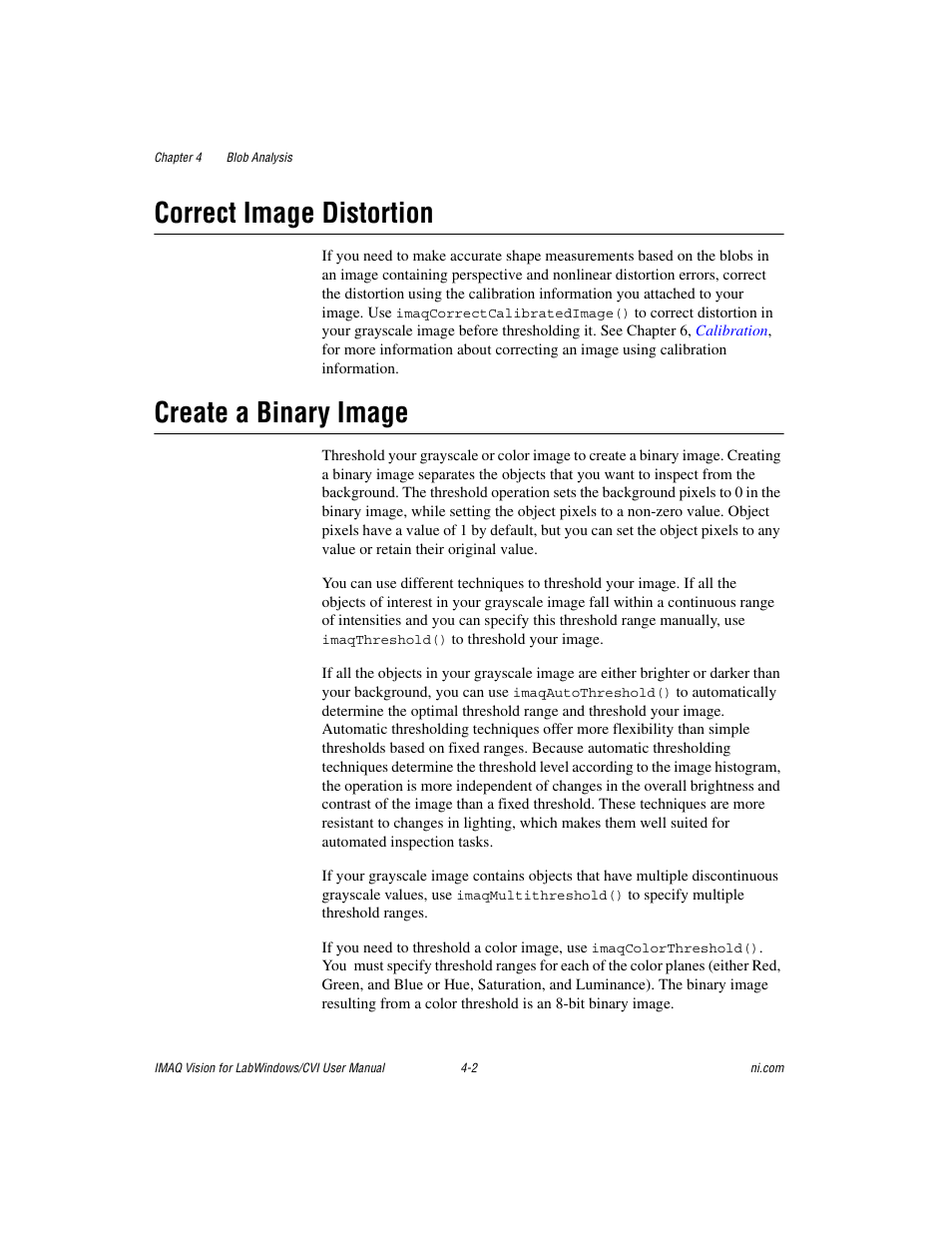 Correct image distortion, Create a binary image | National Instruments IMAQ Vision for Measurement Studio User Manual | Page 41 / 114