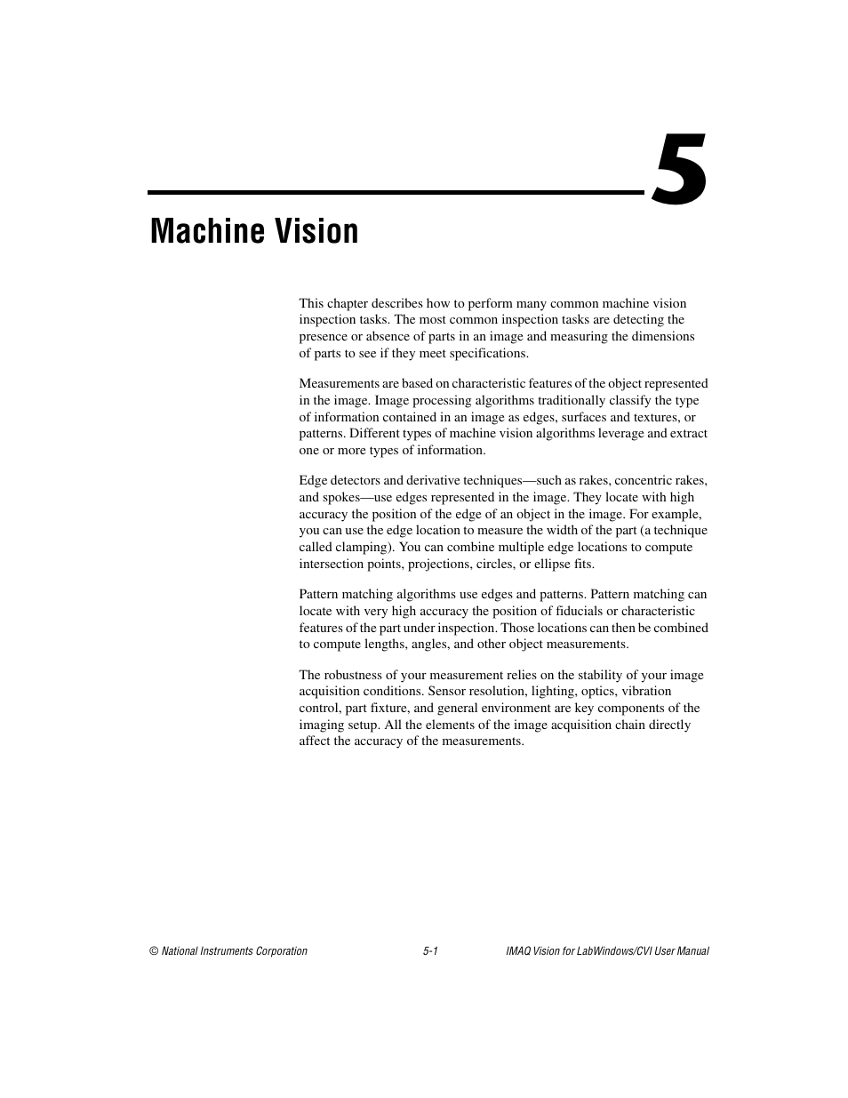 Chapter 5 machine vision, Machine vision | National Instruments IMAQ Vision for Measurement Studio User Manual | Page 47 / 114