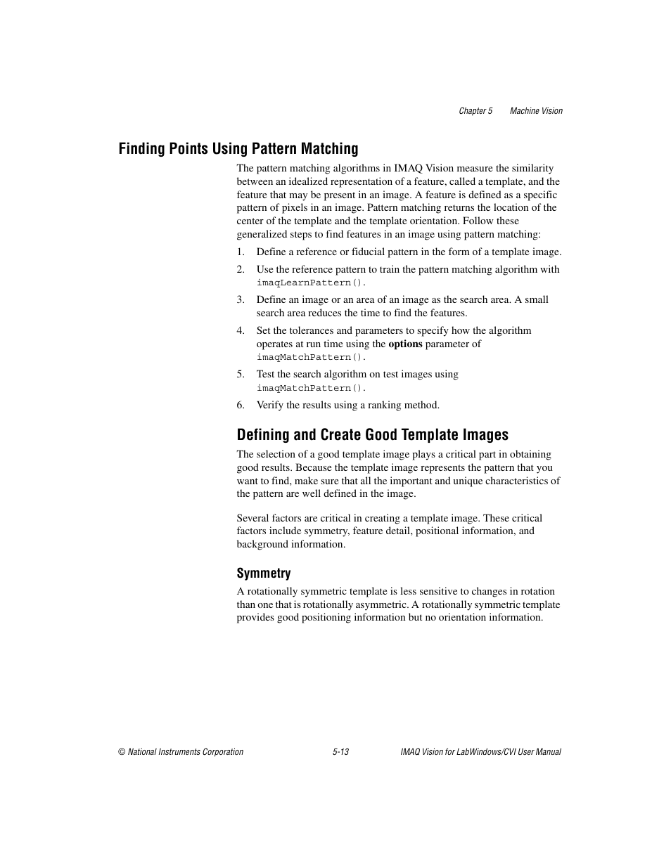 Finding points using pattern matching, Defining and create good template images, Finding points using pattern matching -13 | Defining and create good template images -13 | National Instruments IMAQ Vision for Measurement Studio User Manual | Page 59 / 114
