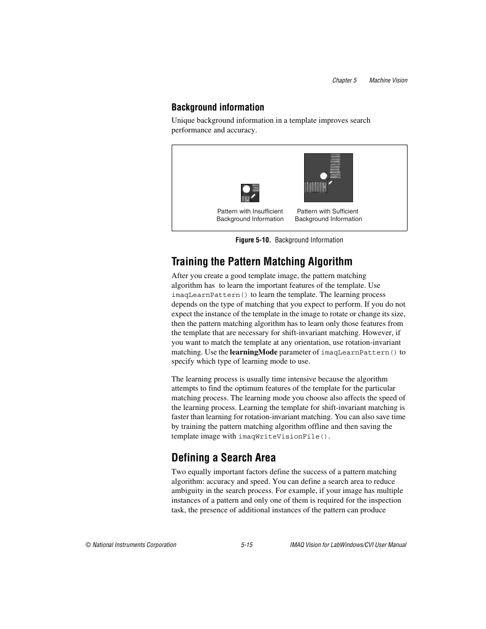 Figure 5-10. background information, Training the pattern matching algorithm, Defining a search area | Background information | National Instruments IMAQ Vision for Measurement Studio User Manual | Page 61 / 114