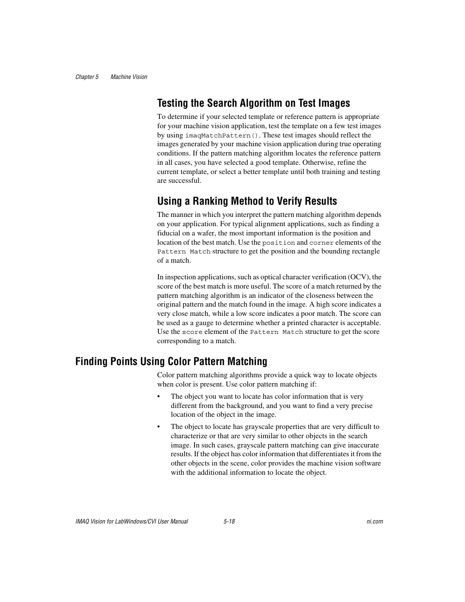 Testing the search algorithm on test images, Using a ranking method to verify results, Finding points using color pattern matching | Finding points using color pattern matching -18 | National Instruments IMAQ Vision for Measurement Studio User Manual | Page 64 / 114
