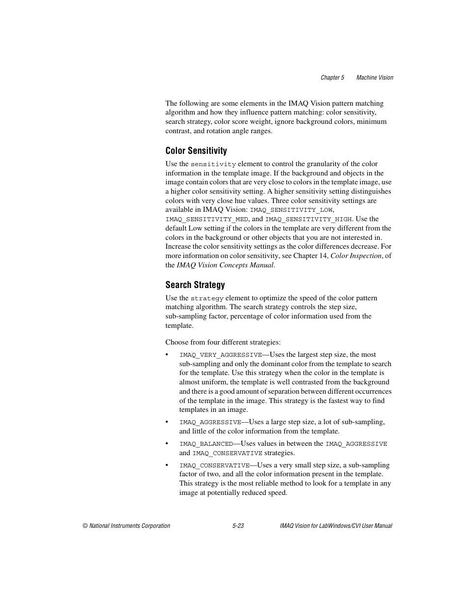 Color sensitivity, Search strategy | National Instruments IMAQ Vision for Measurement Studio User Manual | Page 69 / 114