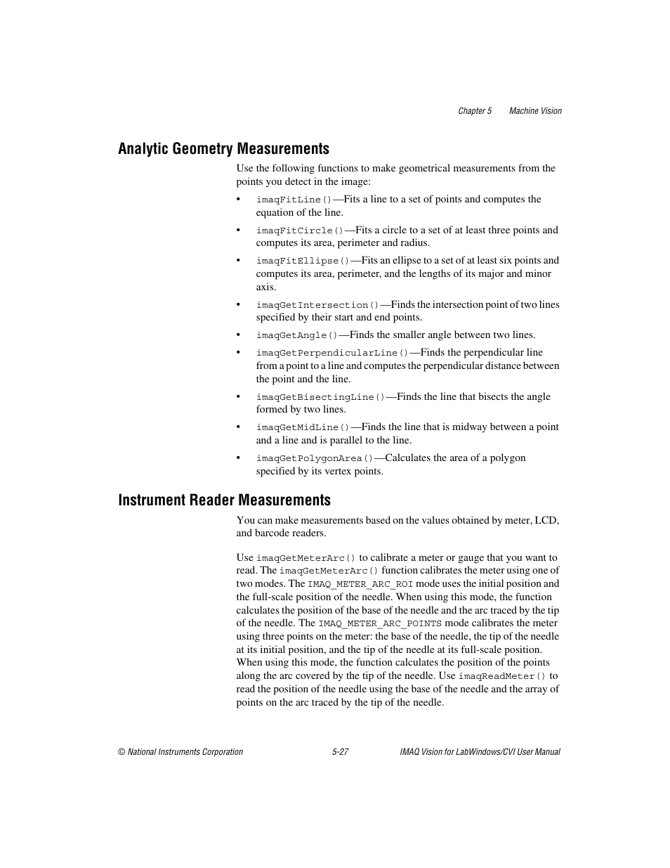 Analytic geometry measurements, Instrument reader measurements | National Instruments IMAQ Vision for Measurement Studio User Manual | Page 73 / 114