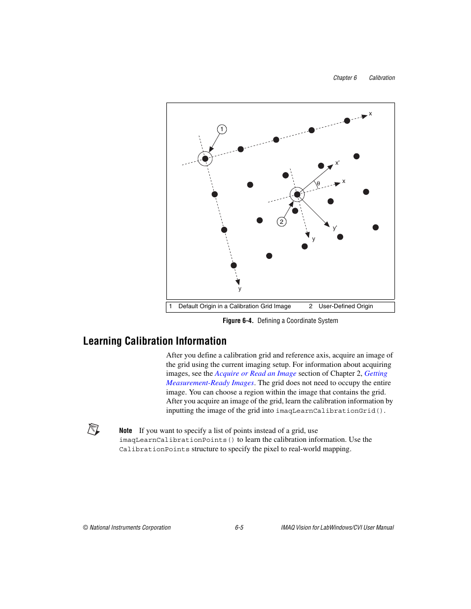 Figure 6-4. defining a coordinate system, Learning calibration information, Learning calibration information -5 | National Instruments IMAQ Vision for Measurement Studio User Manual | Page 80 / 114
