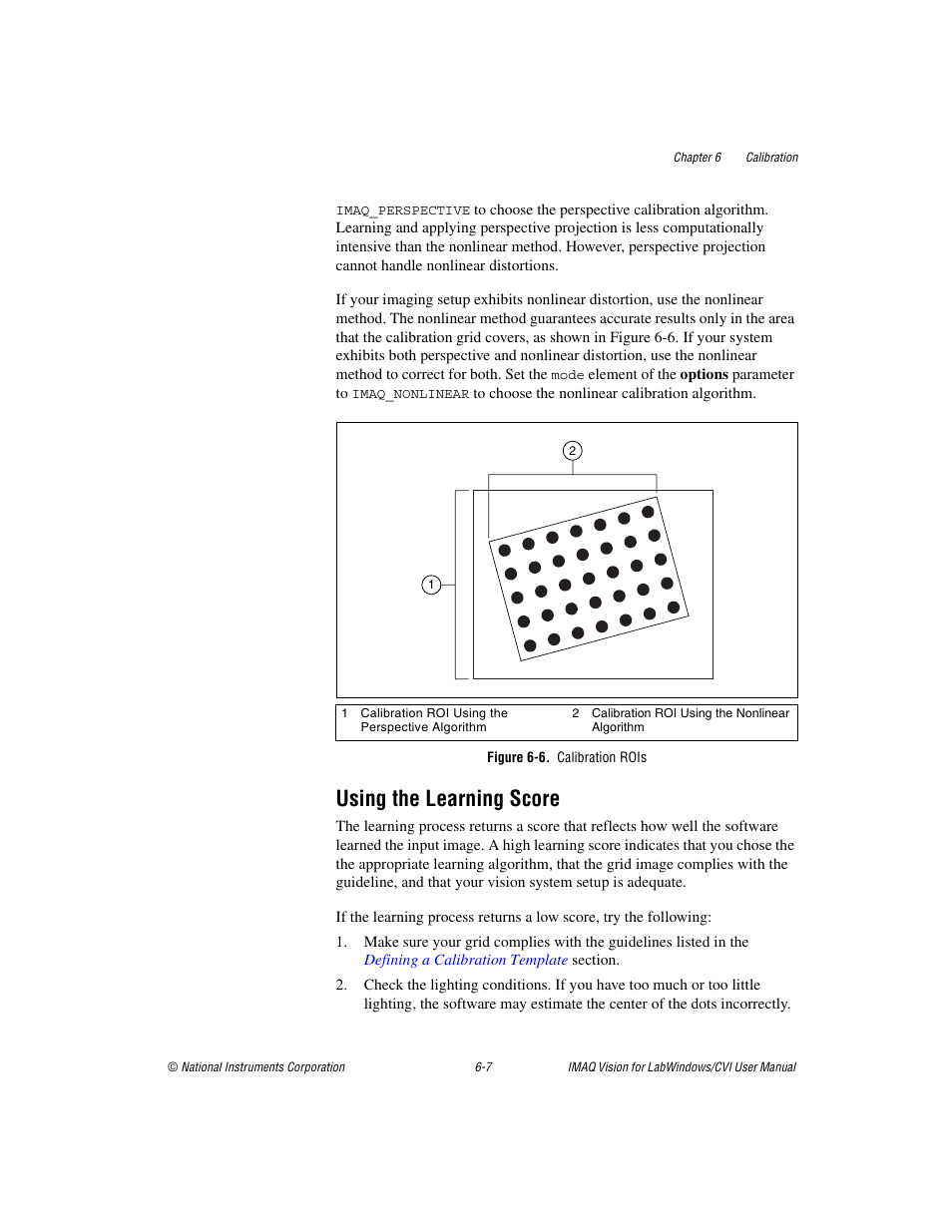 Figure 6-6. calibration rois, Using the learning score, Using the learning score -7 | Re 6-6 | National Instruments IMAQ Vision for Measurement Studio User Manual | Page 82 / 114