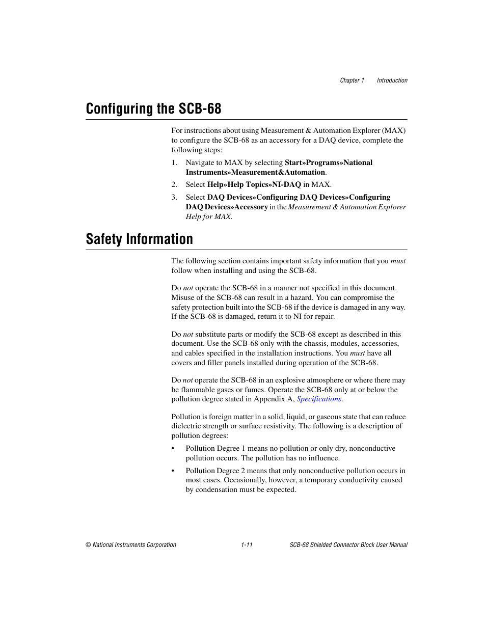 Configuring the scb-68, Safety information, Configuring the scb-68 -11 safety information -11 | National Instruments SCB-68 User Manual | Page 21 / 104