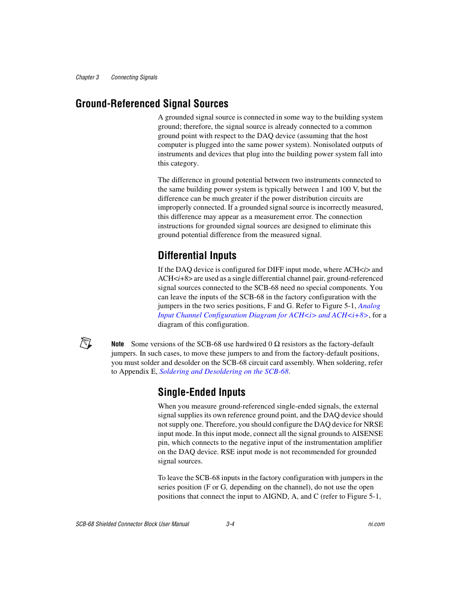 Ground-referenced signal sources, Differential inputs, Single-ended inputs | Ground-referenced signal sources -4, Differential inputs -4 single-ended inputs -4 | National Instruments SCB-68 User Manual | Page 32 / 104