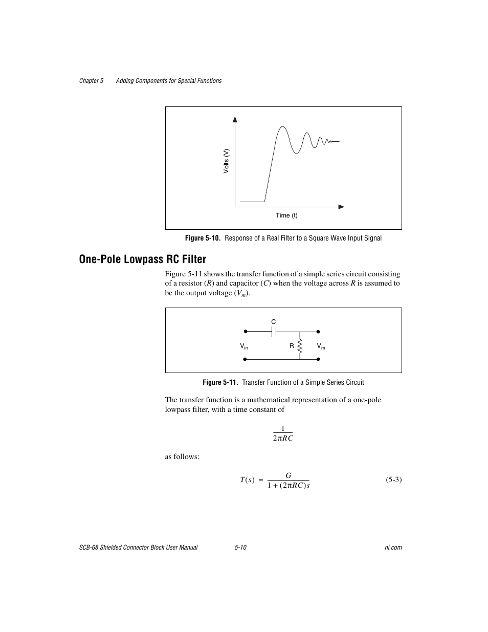 One-pole lowpass rc filter, One-pole lowpass rc filter -10 | National Instruments SCB-68 User Manual | Page 55 / 104