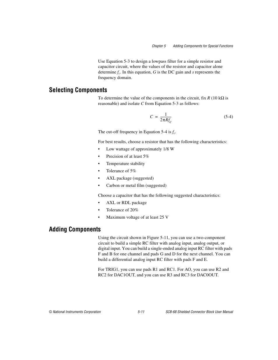 Selecting components, Adding components, Selecting components -11 adding components -11 | National Instruments SCB-68 User Manual | Page 56 / 104