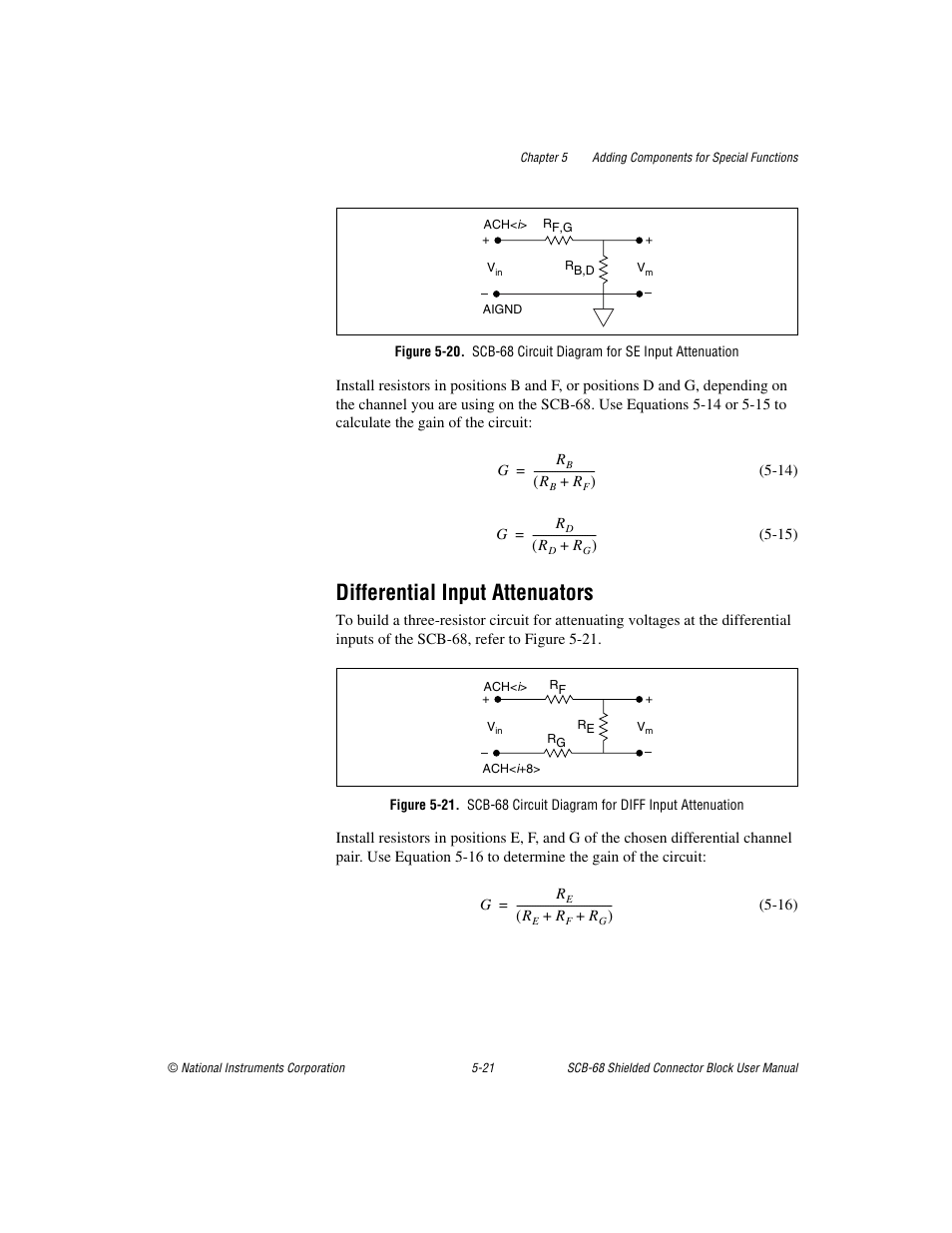 Differential input attenuators, Differential input attenuators -21 | National Instruments SCB-68 User Manual | Page 66 / 104