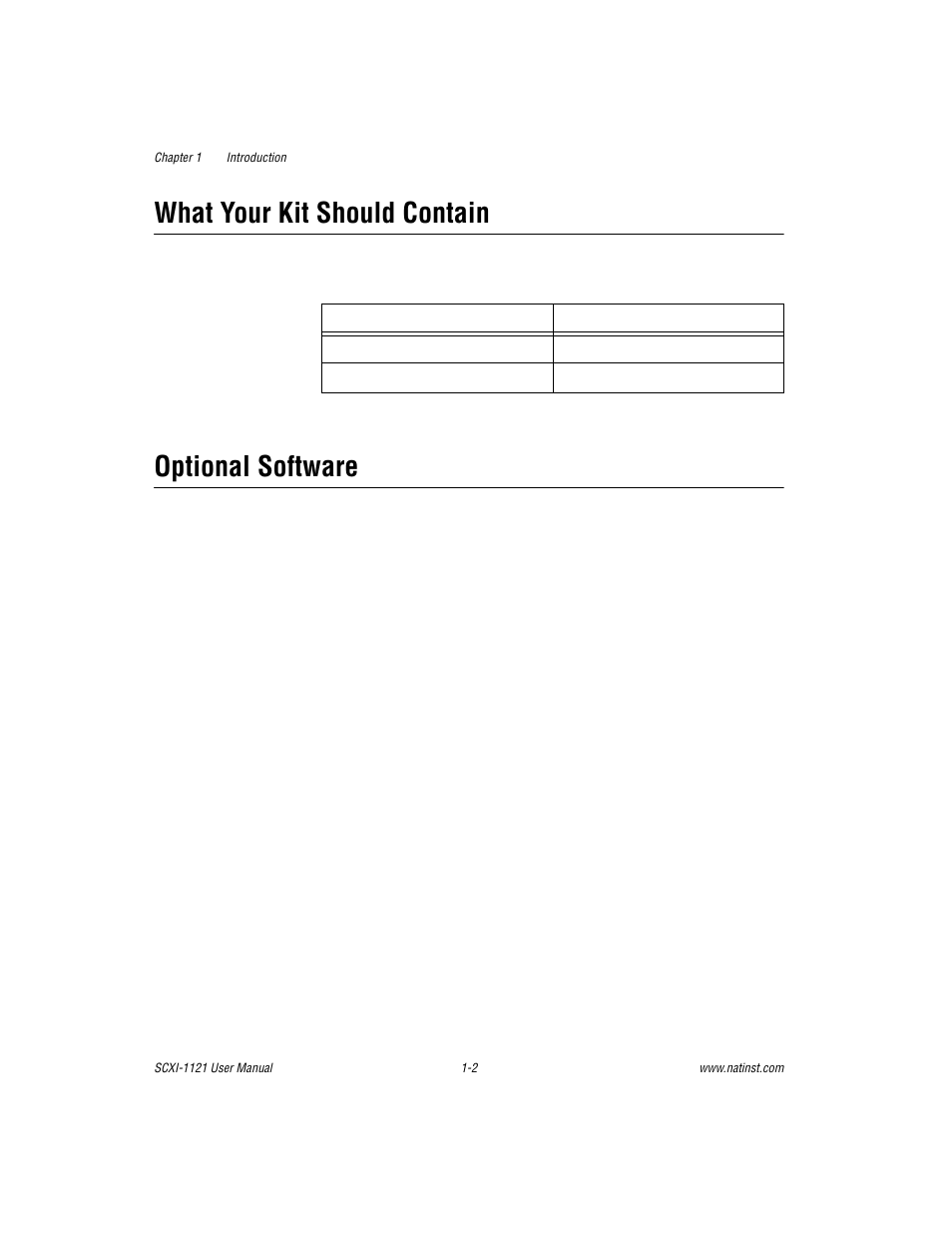 What your kit should contain, Optional software | National Instruments SCXI-1121 User Manual | Page 12 / 162