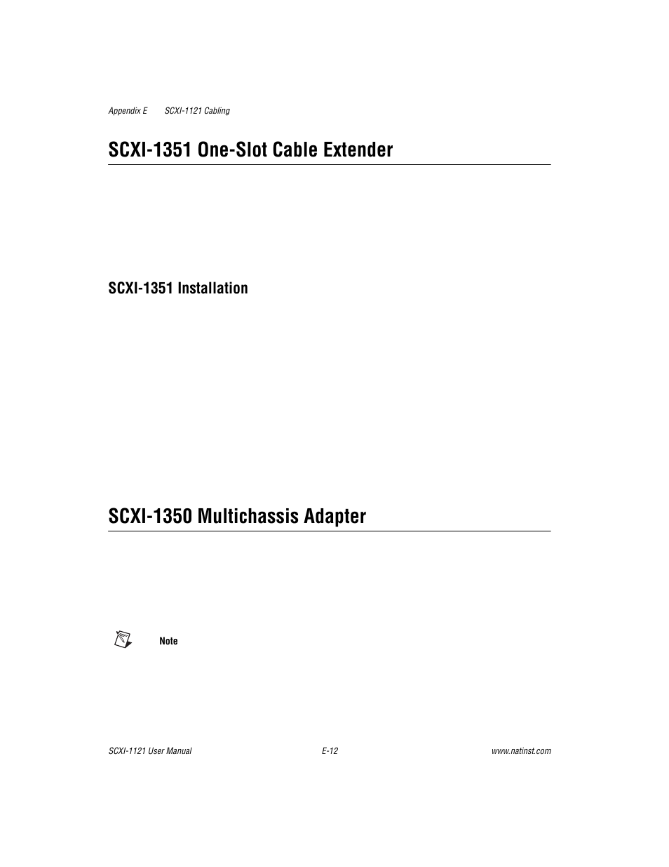Scxi-1351 one-slot cable extender, Scxi-1350 multichassis adapter, Scxi-1351 installation | National Instruments SCXI-1121 User Manual | Page 134 / 162