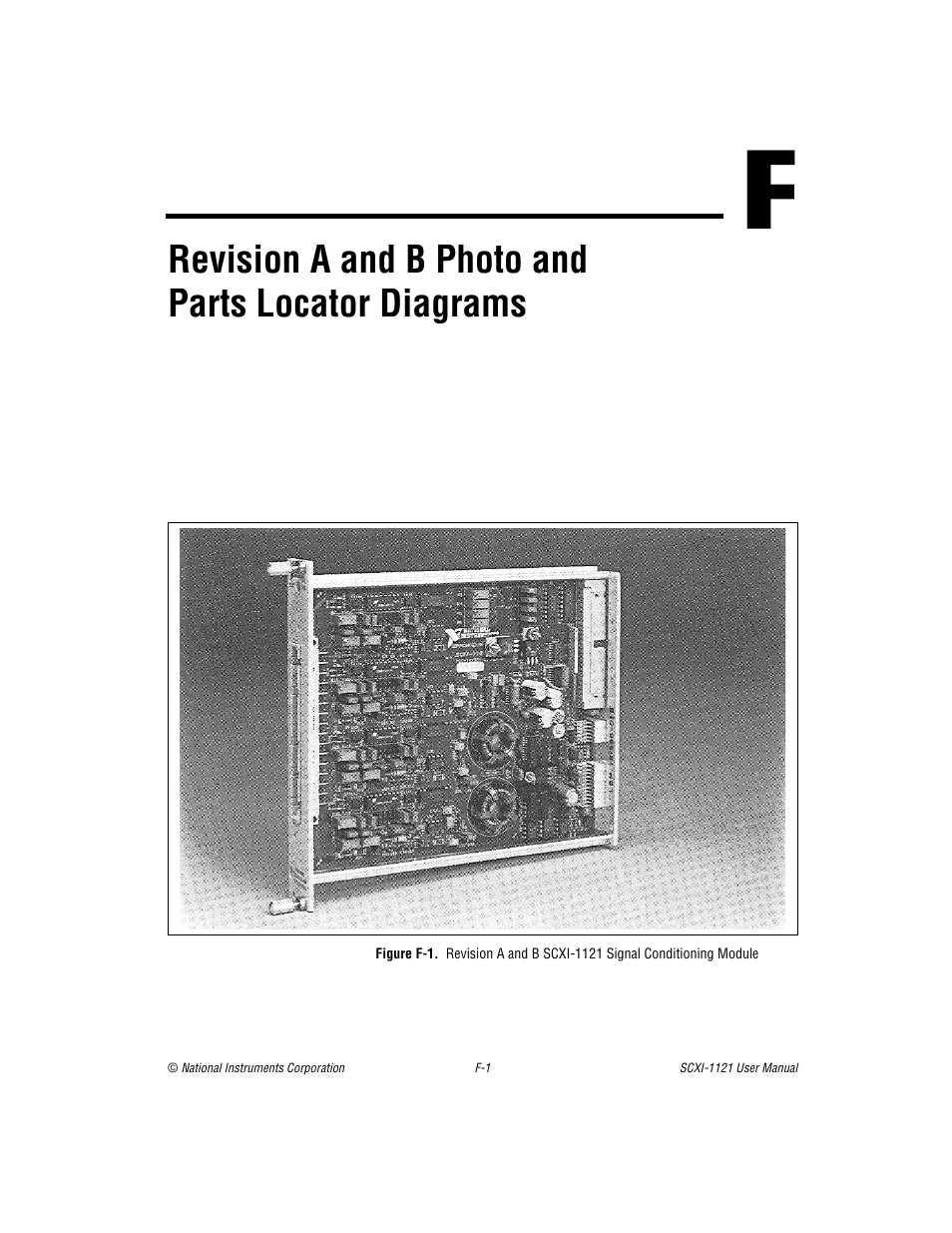 Figure f-1, Revision a and b photo and parts locator diagrams | National Instruments SCXI-1121 User Manual | Page 139 / 162
