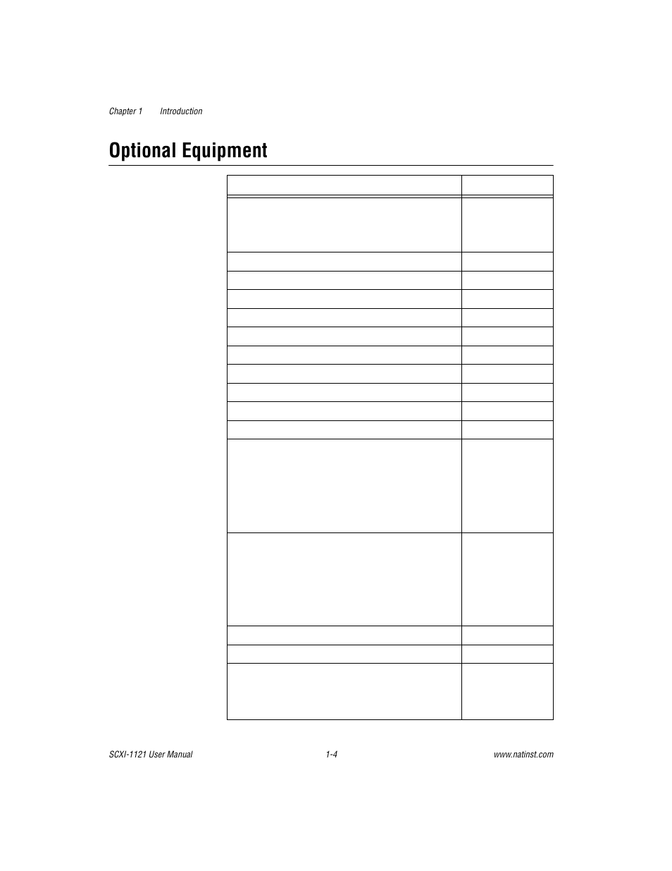 Optional equipment, Optional equipment -4 | National Instruments SCXI-1121 User Manual | Page 14 / 162