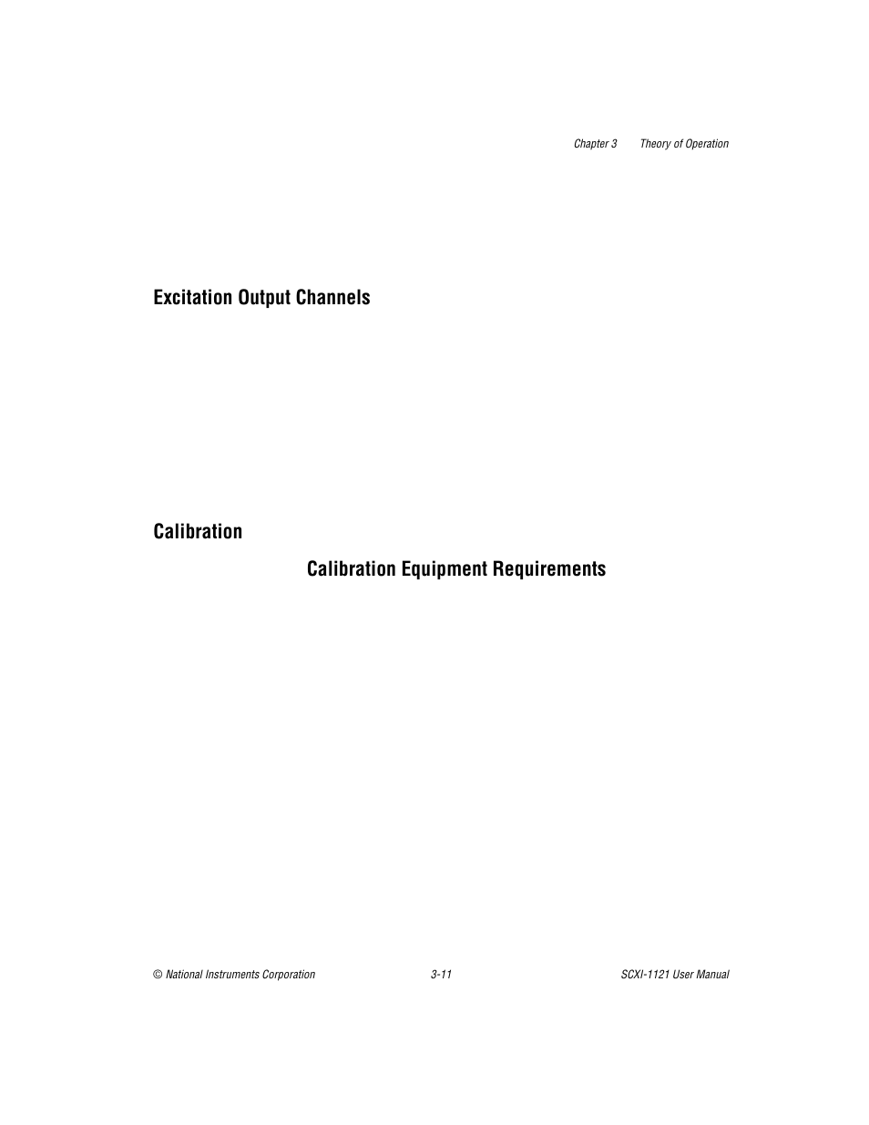 Excitation output channels, Calibration, Calibration equipment requirements | Excitation output channels -11 calibration -11, Calibration equipment requirements -11, Calibration calibration equipment requirements | National Instruments SCXI-1121 User Manual | Page 73 / 162