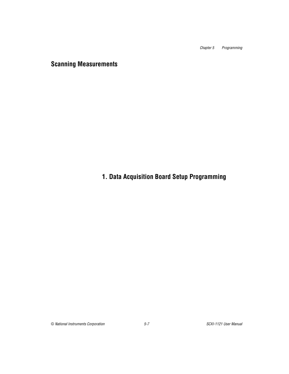Scanning measurements, Data acquisition board setup programming, Scanning measurements -7 | Data acquisition board setup programming -7 | National Instruments SCXI-1121 User Manual | Page 98 / 162
