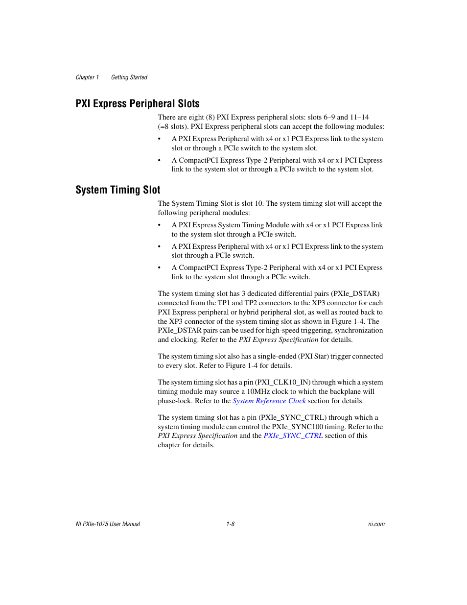 Pxi express peripheral slots, System timing slot | National Instruments NI PXIe-1075 User Manual | Page 15 / 78