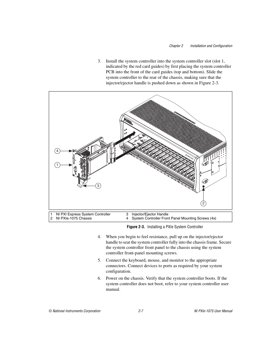 Figure 2-3. installing a pxie system controller | National Instruments NI PXIe-1075 User Manual | Page 27 / 78