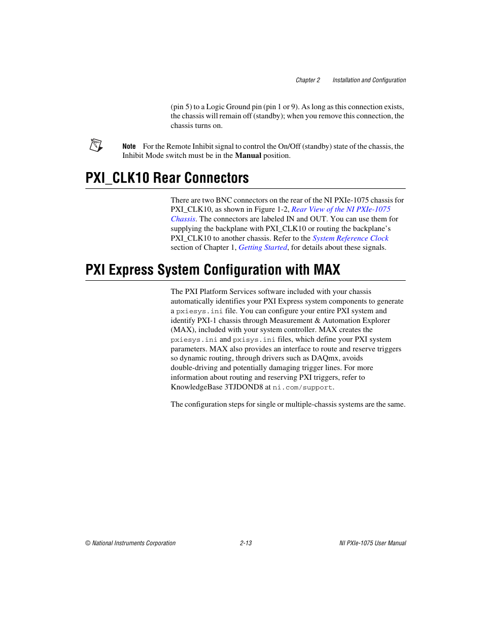 Pxi_clk10 rear connectors, Pxi express system configuration with max | National Instruments NI PXIe-1075 User Manual | Page 33 / 78