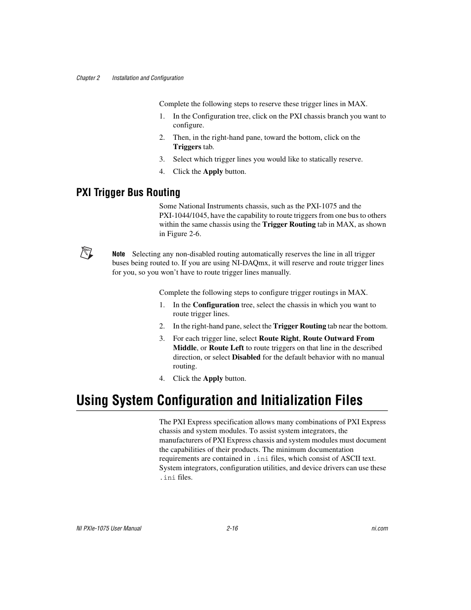 Pxi trigger bus routing, Pxi trigger bus routing -16 | National Instruments NI PXIe-1075 User Manual | Page 36 / 78