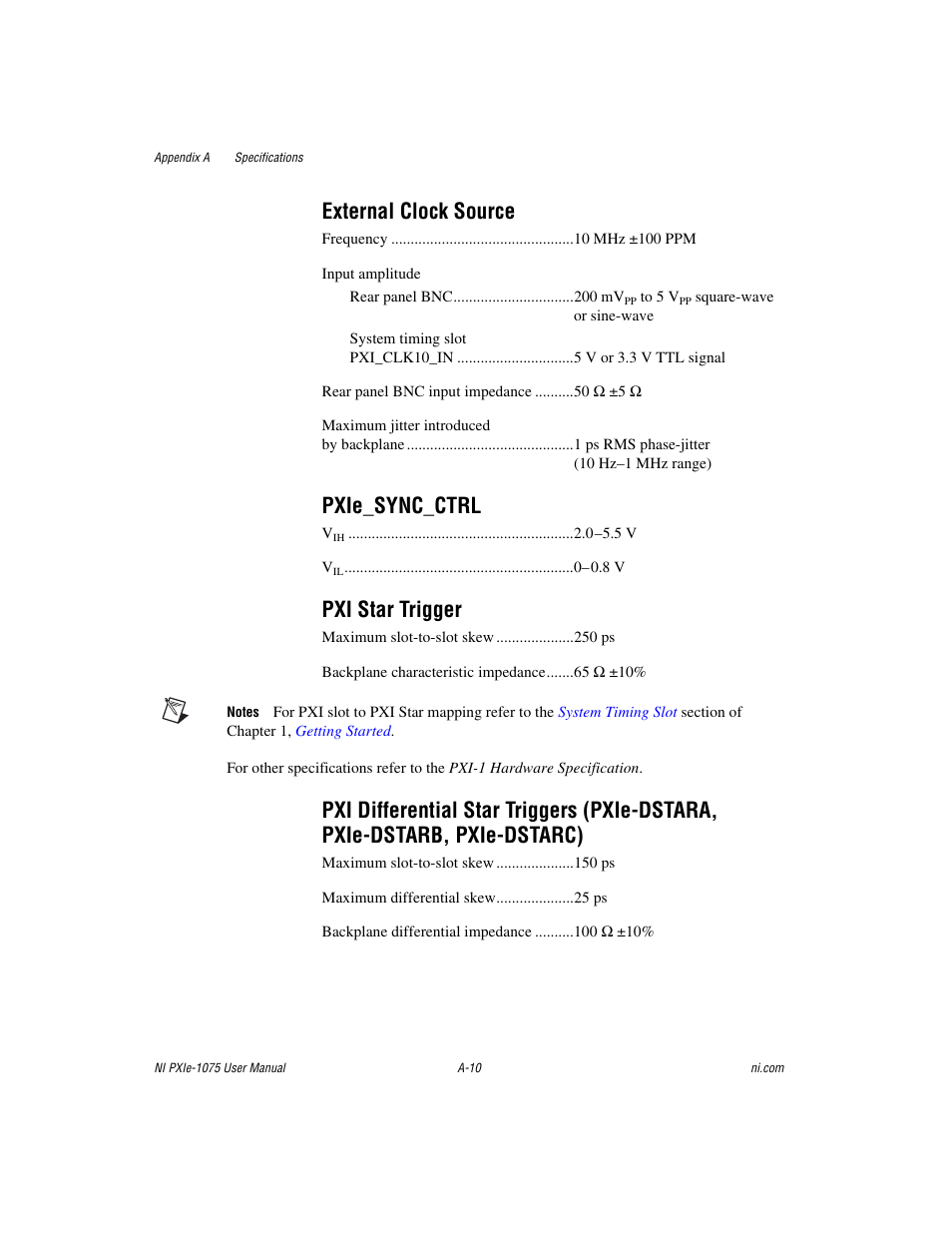 External clock source, Pxie_sync_ctrl, Pxi star trigger | National Instruments NI PXIe-1075 User Manual | Page 51 / 78