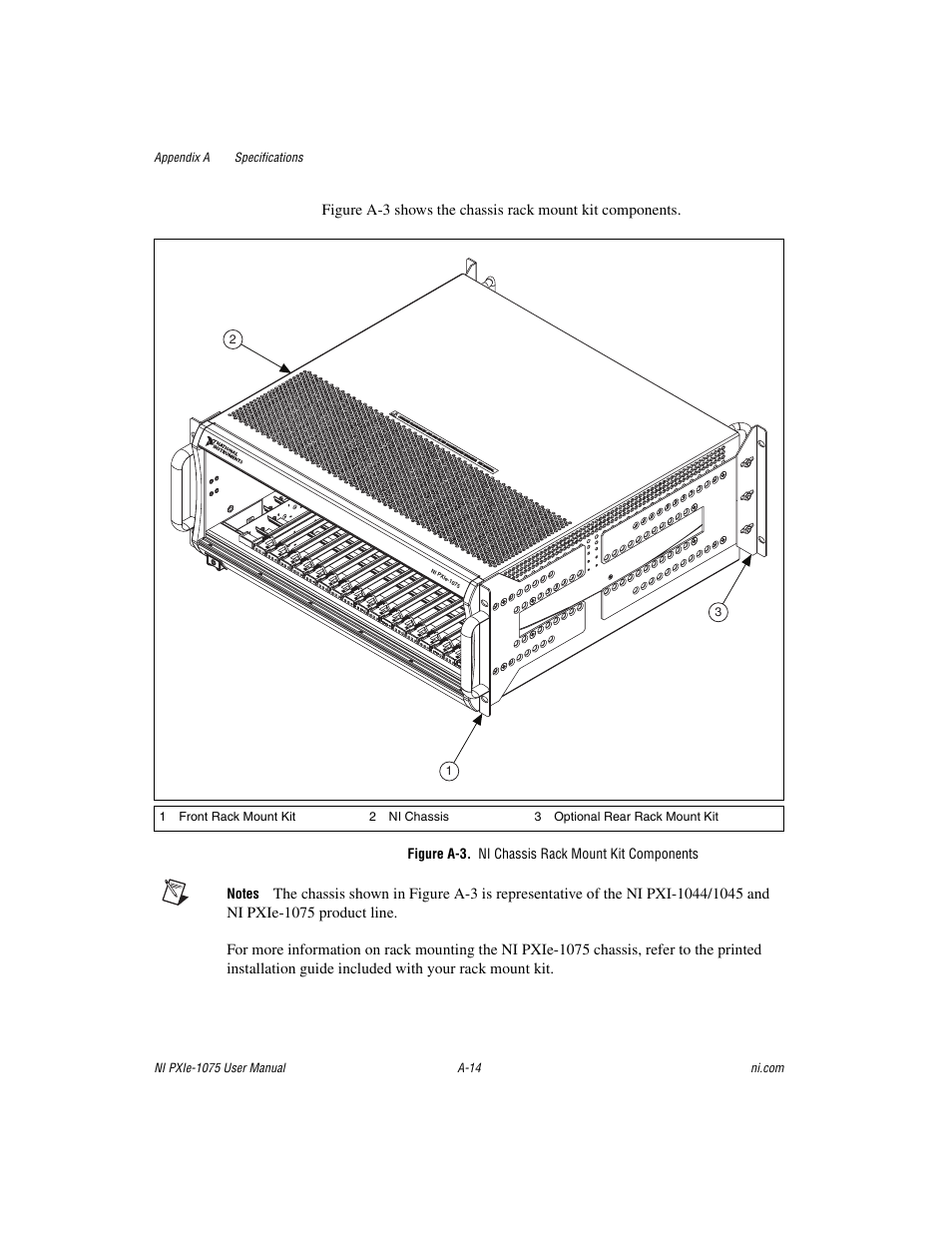 Figure a-3. ni chassis rack mount kit components, Ion, refer to figure a-3, Ni chassis rack mount kit | Components, Ni chassis rack mount kit components | National Instruments NI PXIe-1075 User Manual | Page 55 / 78