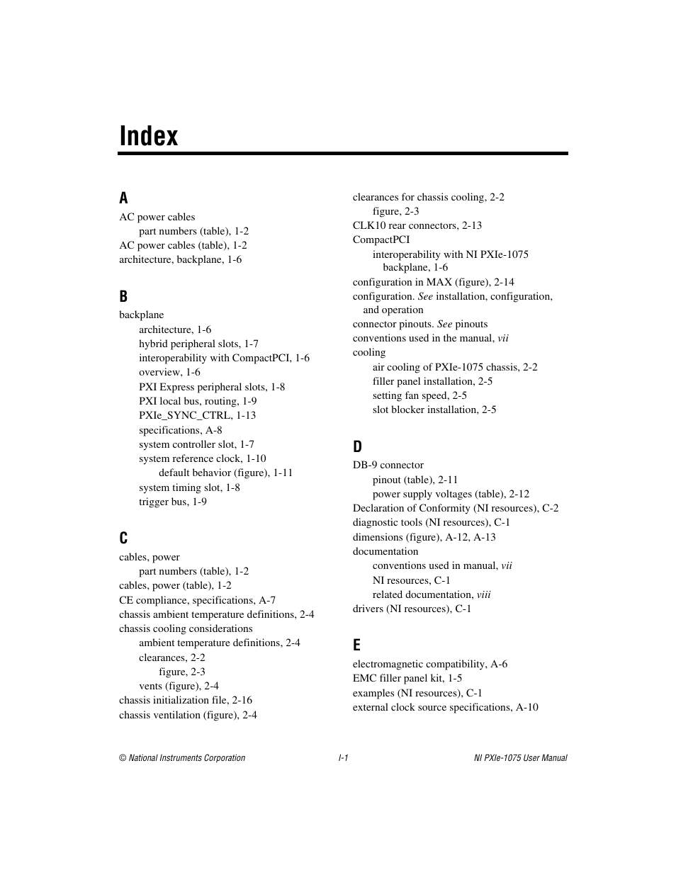 Index | National Instruments NI PXIe-1075 User Manual | Page 74 / 78