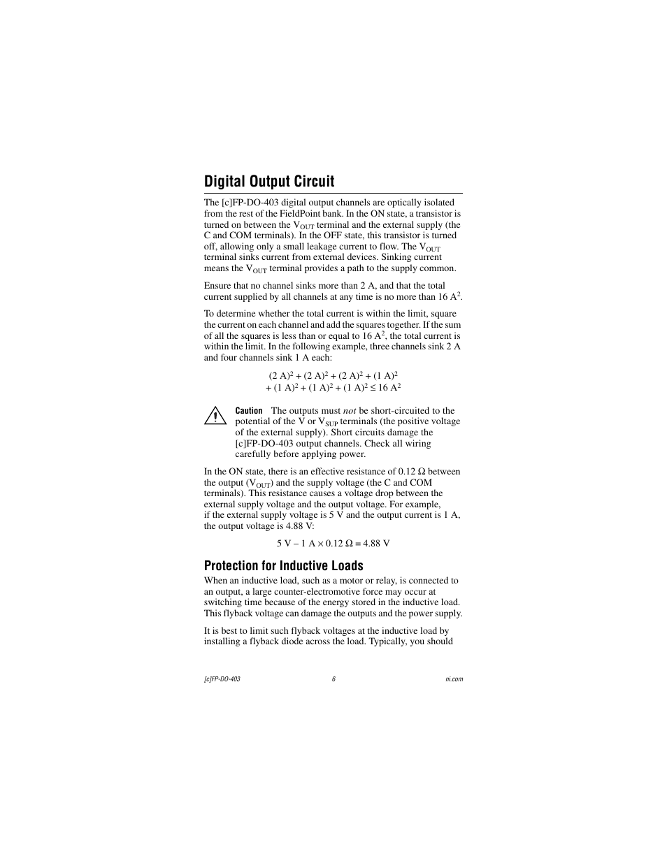 Digital output circuit, Protection for inductive loads | National Instruments FP-DO-403 User Manual | Page 6 / 15