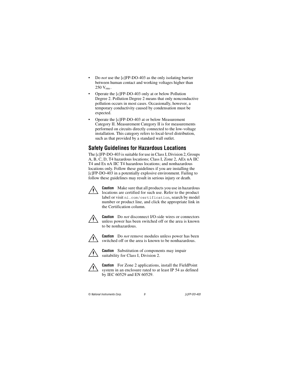 Safety guidelines for hazardous locations | National Instruments FP-DO-403 User Manual | Page 9 / 15