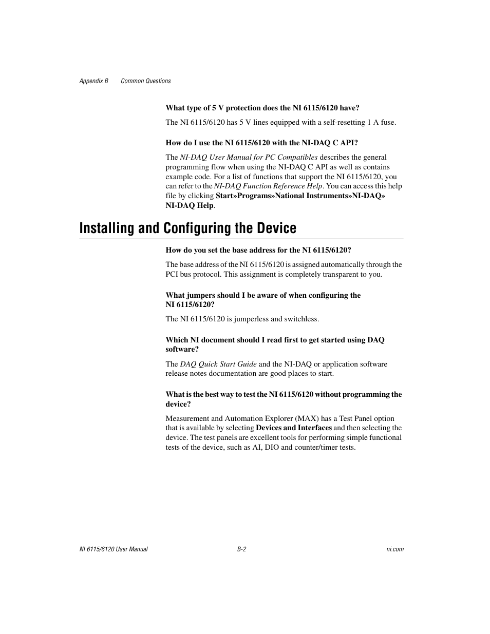Installing and configuring the device | National Instruments NI 6120 User Manual | Page 100 / 127