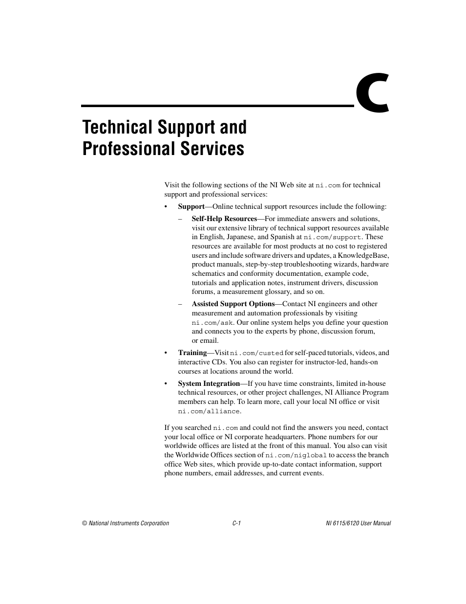 Technical support and professional services | National Instruments NI 6120 User Manual | Page 105 / 127