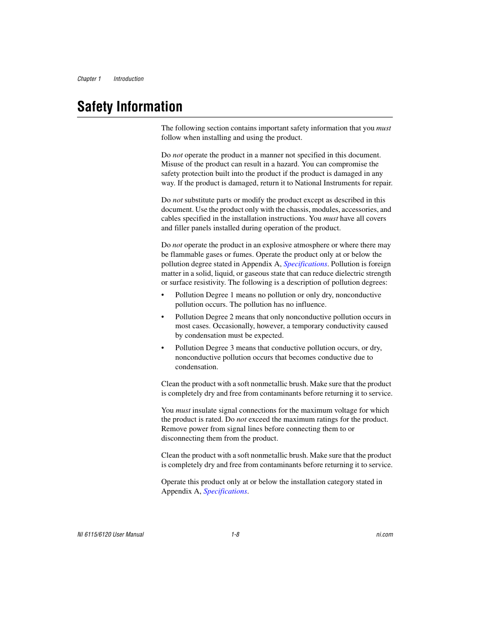 Safety information, Safety information -8 | National Instruments NI 6120 User Manual | Page 19 / 127