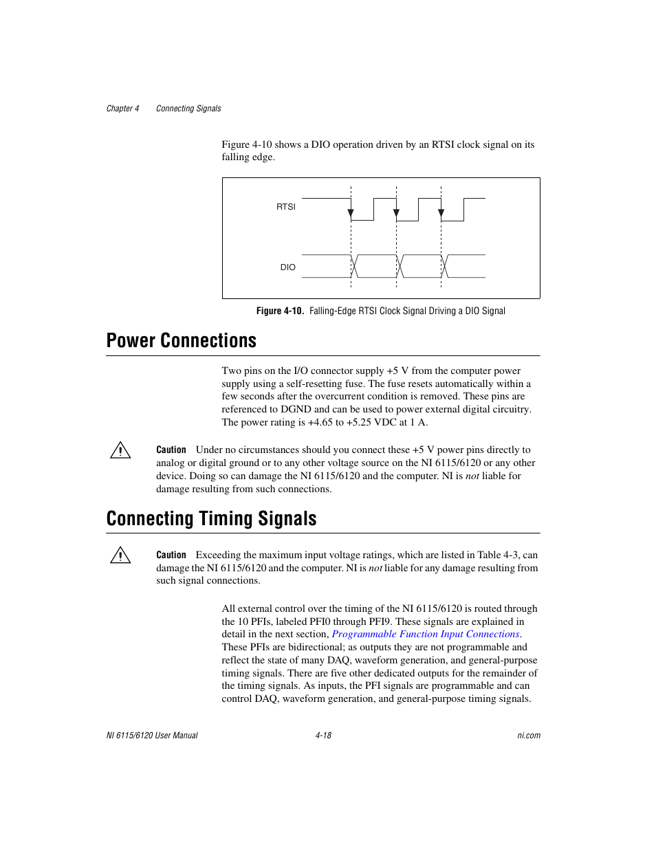 Power connections, Connecting timing signals | National Instruments NI 6120 User Manual | Page 56 / 127