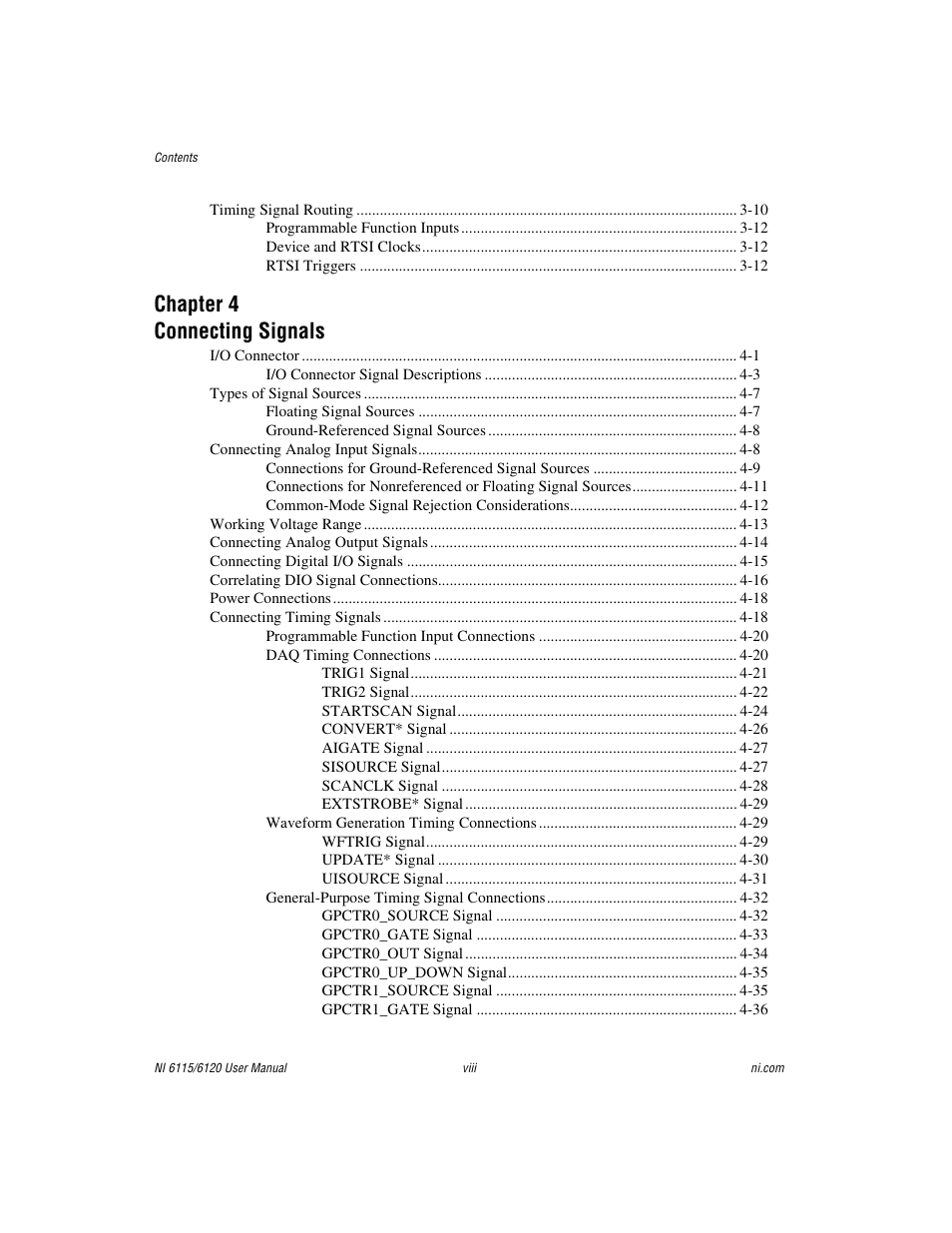 Chapter 4 connecting signals | National Instruments NI 6120 User Manual | Page 7 / 127