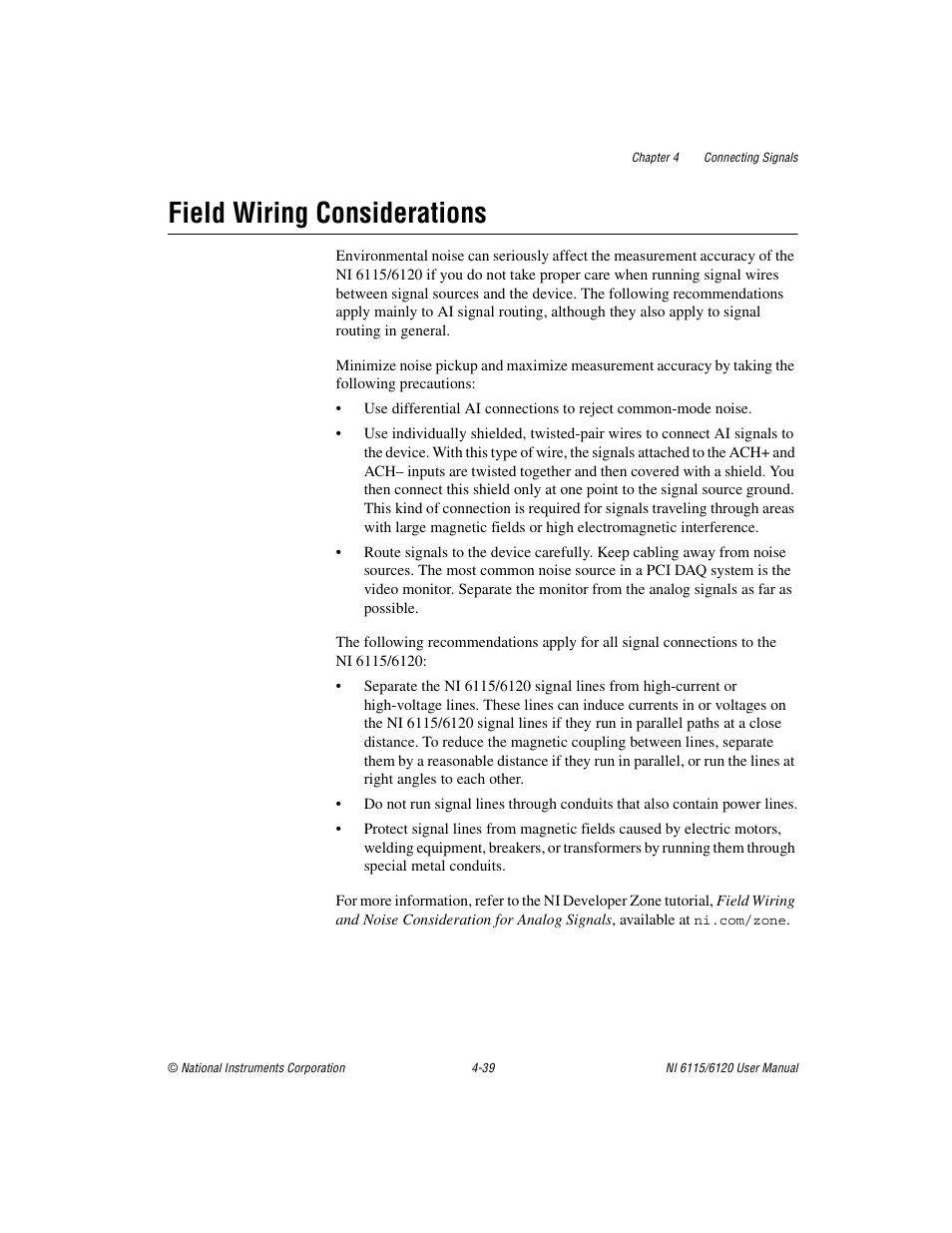 Field wiring considerations, Field wiring considerations -39 | National Instruments NI 6120 User Manual | Page 77 / 127