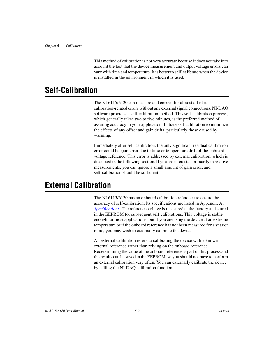 Self-calibration, External calibration, Self-calibration -2 external calibration -2 | National Instruments NI 6120 User Manual | Page 79 / 127