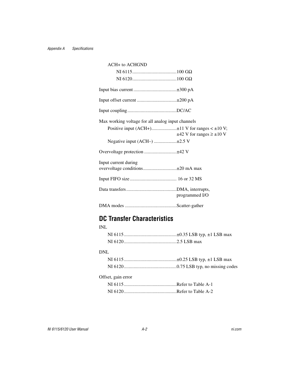 Dc transfer characteristics | National Instruments NI 6120 User Manual | Page 82 / 127